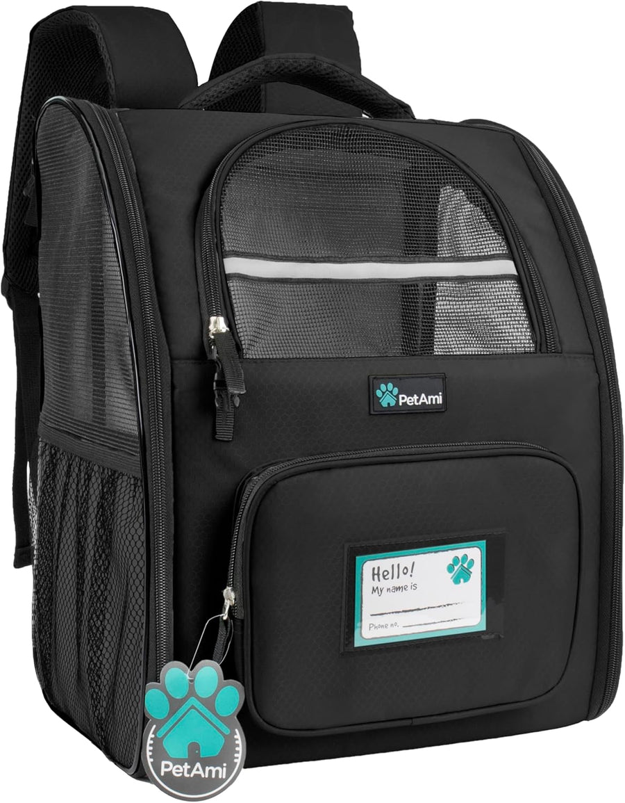 Dog Backpack Carrier Airline Approved Cat Pet Puppy Bag, Black